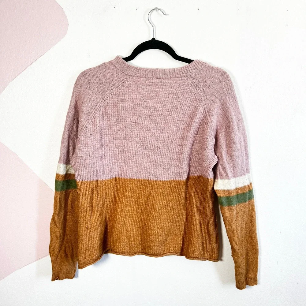 Madewell‎ Striped Roll Trim Waffle Knit Sweater Sz Medium Cotton Merino Wool